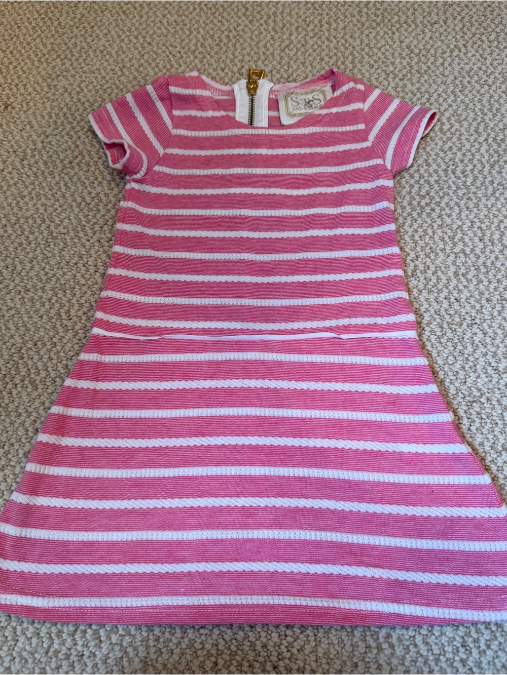Sail to Sable Pink and White Striped Knit Top with Gold Zip